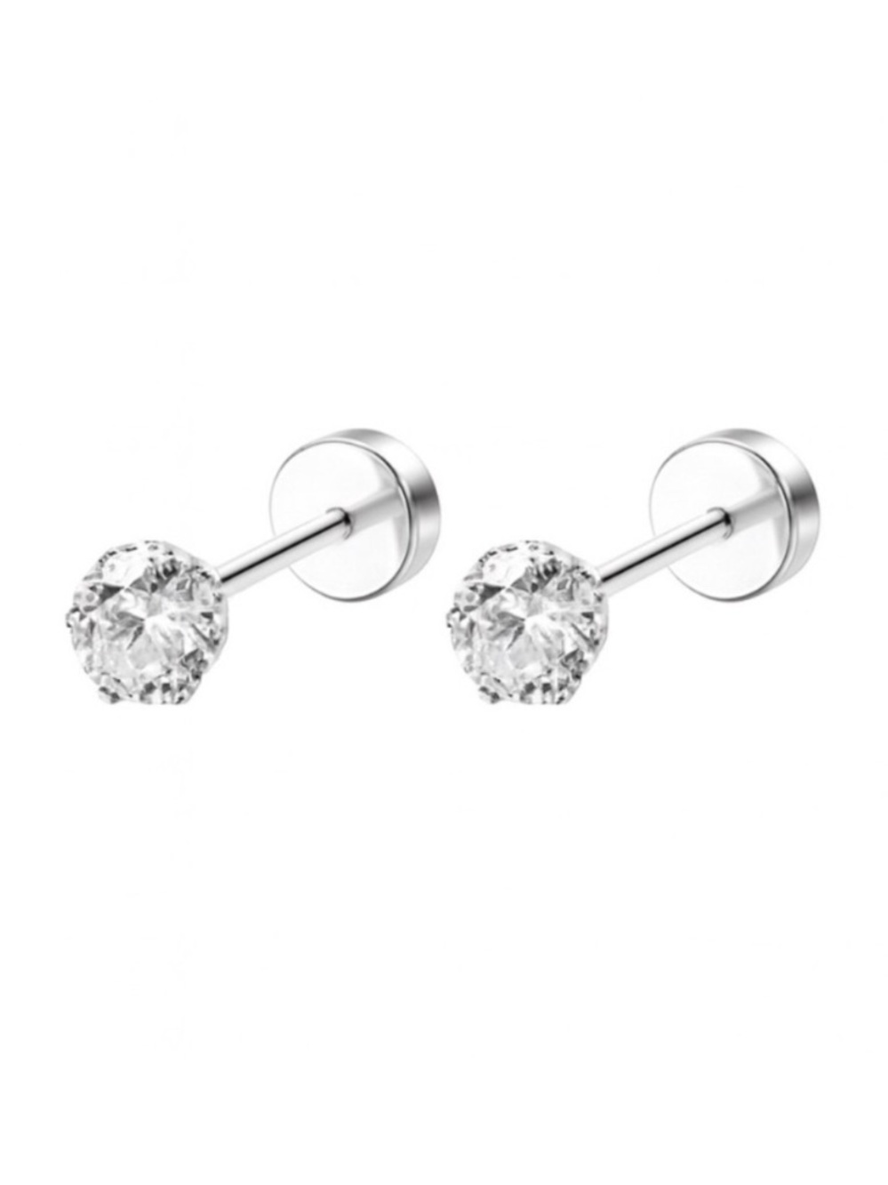 Clear CZ Flat Back Stud Earrings - Stainless Steel Screw Back Studs